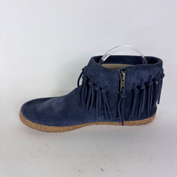 UGG Shenendoah Fringe Moccasin Ankle Bootie Womens 8 Blue Suede Side Zip Comfort - Picture 6 of 9